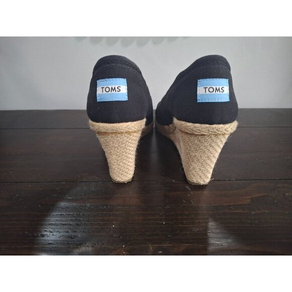 EUC Toms Calypso Black Peep Toe Espadrille Hemp Wedge/Sz. 9 - Picture 6 of 9